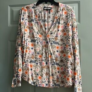 DKNY Jeans long sleeved, 100% rayon blouse.  Single button cuffs